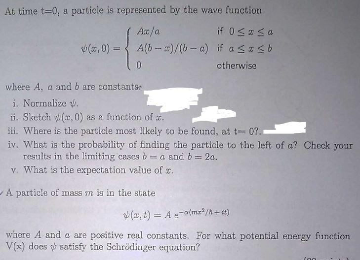 Solved At time t=0, a particle is represented by the wave | Chegg.com