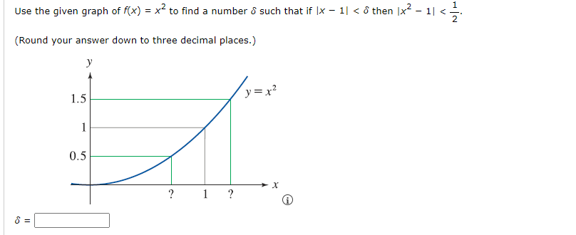 Solved Use the given graph of f(x)=x to find a number δ such | Chegg.com