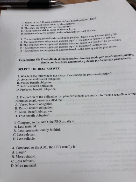 Solved 4 Which Of The Following Describes Defined Benefit Chegg Solved 4 Which Of The Following Describes Defined Benefit Chegg