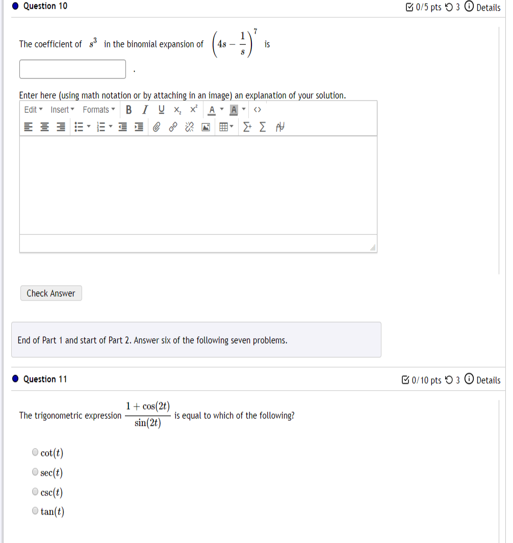 Solved • Question 10 0/5 pts 3 Details 7 The coefficient of | Chegg.com