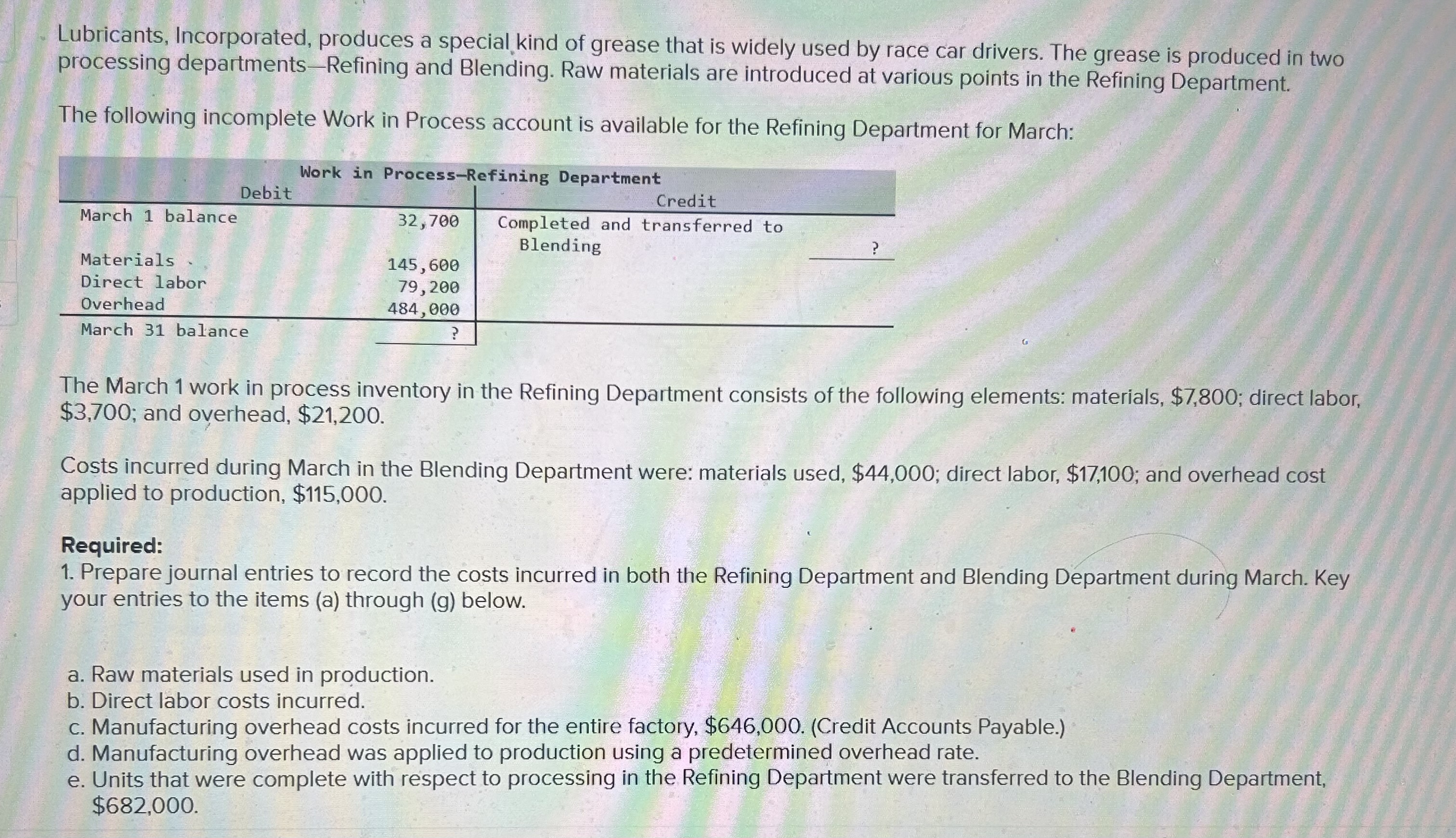 Solved Lubricants, Incorporated, produces a special kind of