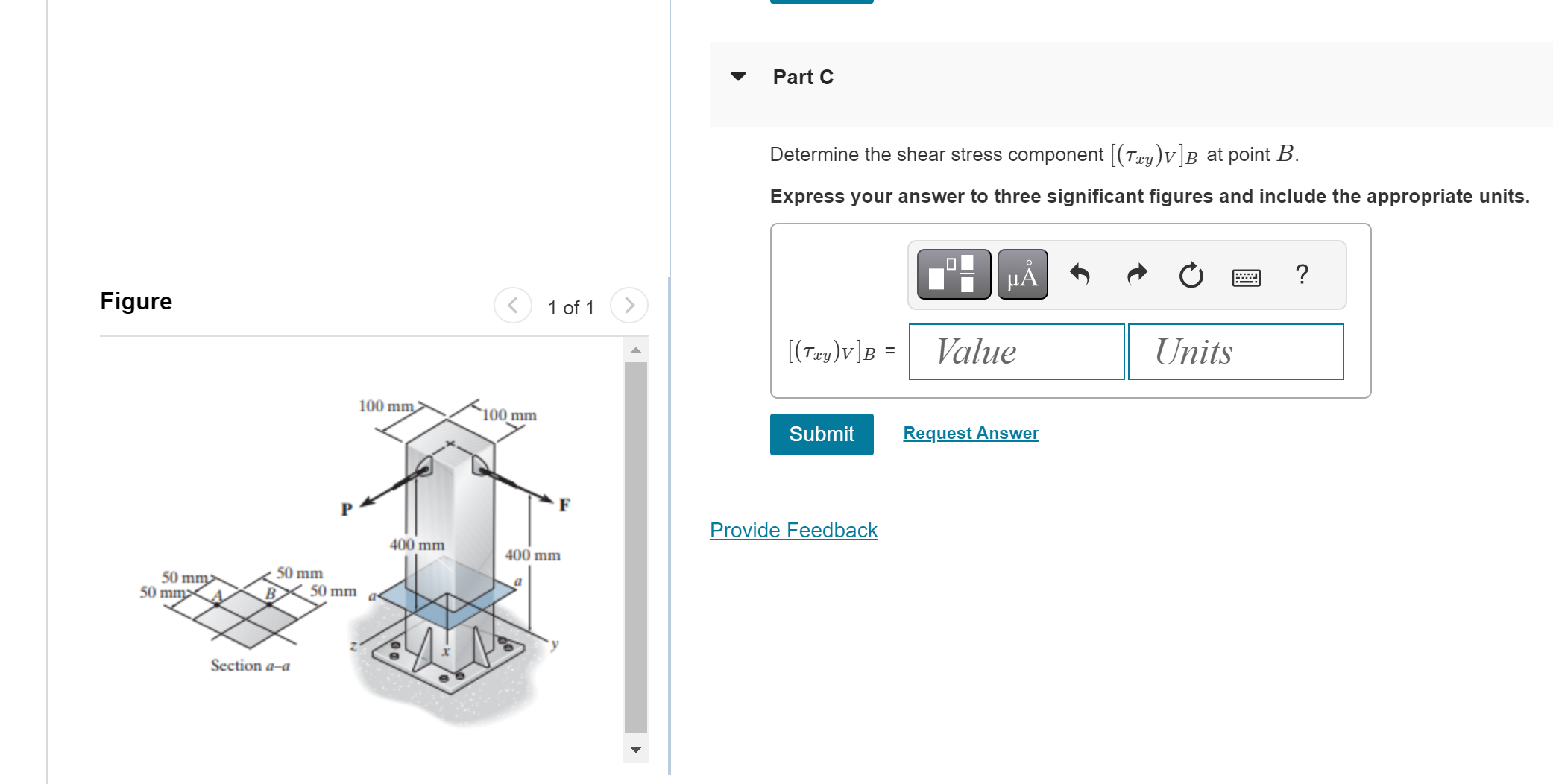 Solved Determine the state of stress at point B on the cross | Chegg.com