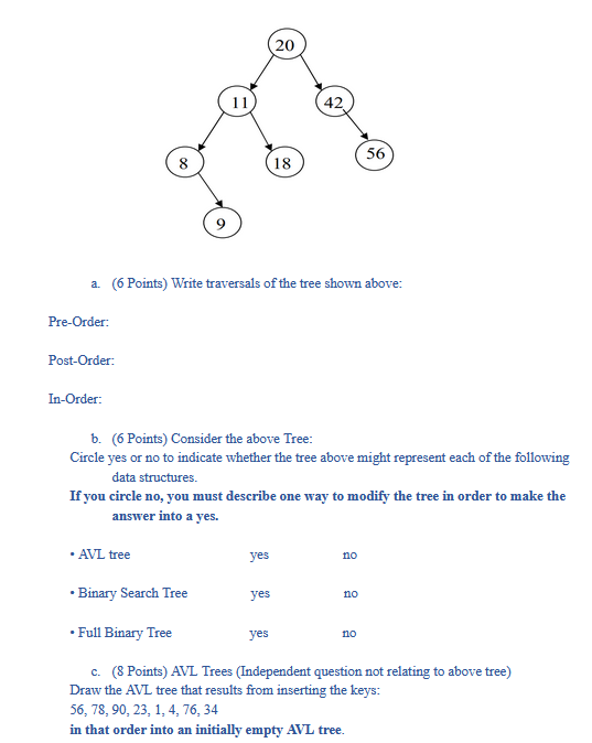Solved a. (6 Points) Write traversals of the tree shown | Chegg.com