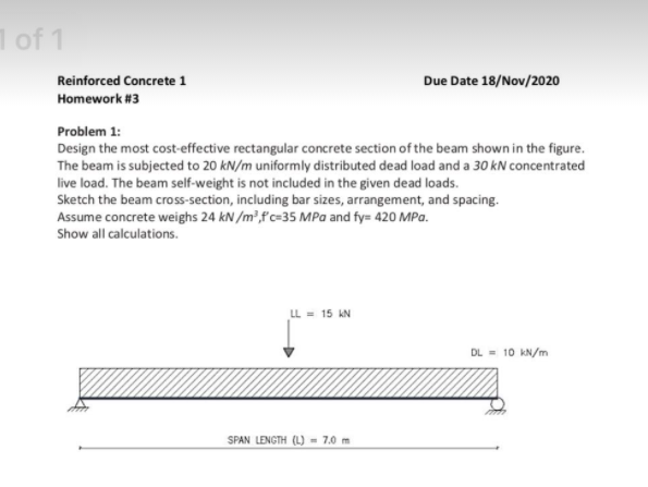 Solved 7 Of 1 Reinforced Concrete 1 Homework#3 Due Date | Chegg.com