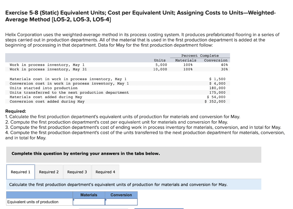 Solved Exercise 5 8 Static Equivalent Units Cost Per 5920