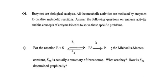 Solved 1. Enzymes are biological catalysts. All the | Chegg.com