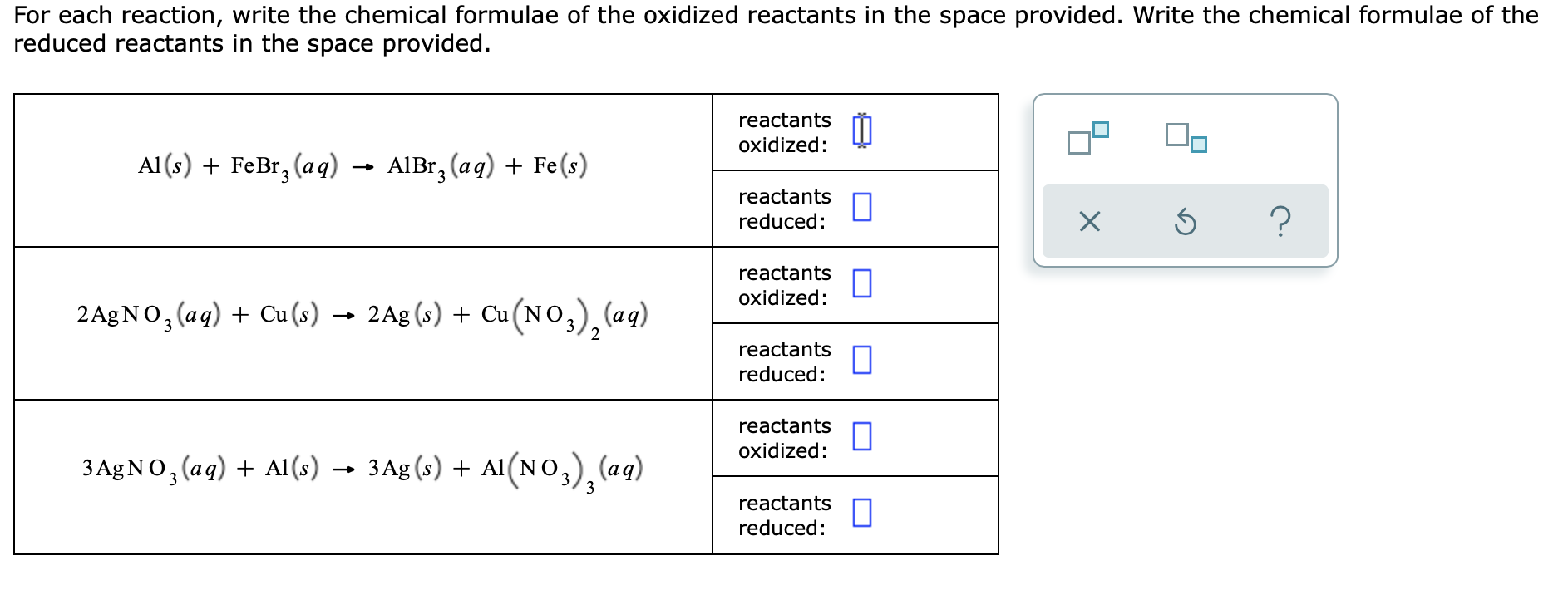 solved-for-each-reaction-write-the-chemical-formulae-of-the-chegg