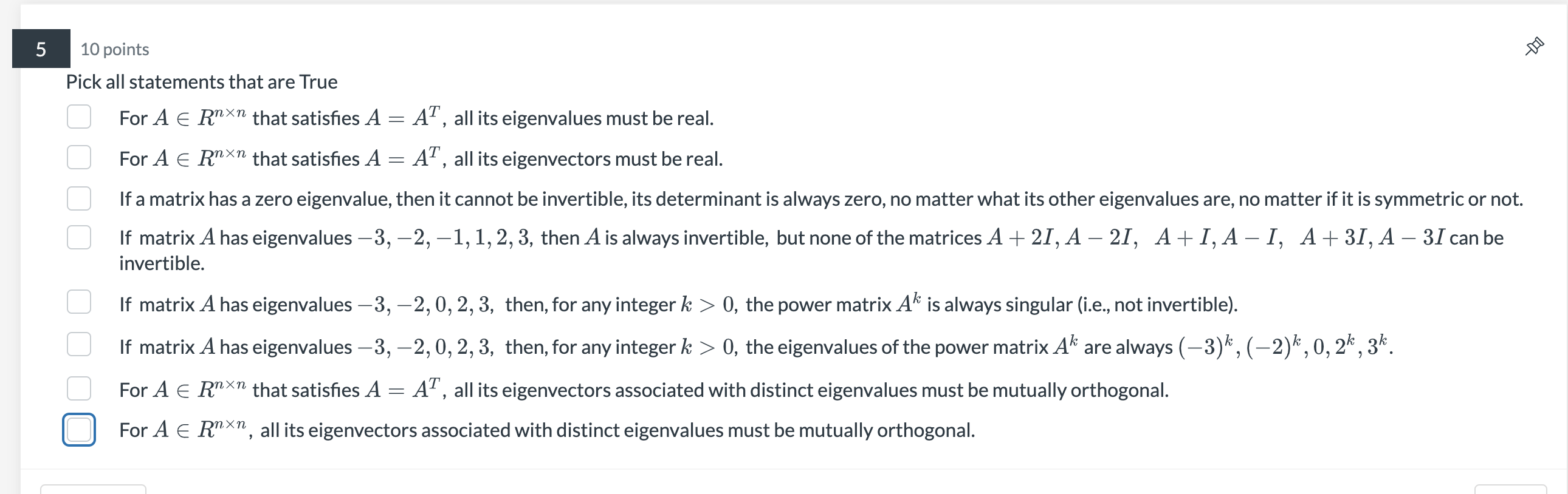 Solved Pick all statements that are True For A∈Rn×n that | Chegg.com