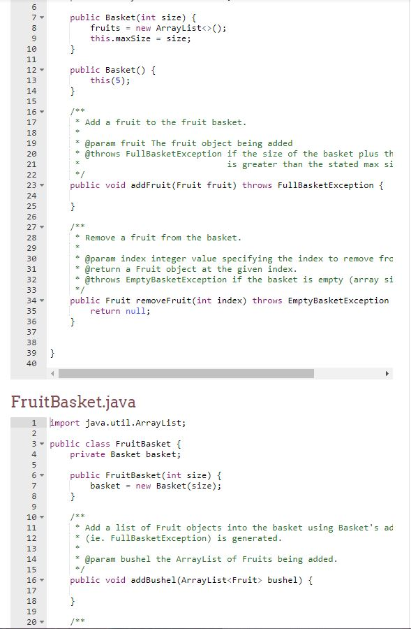 Solved Your task is to complete the methods in Fruit Basket | Chegg.com