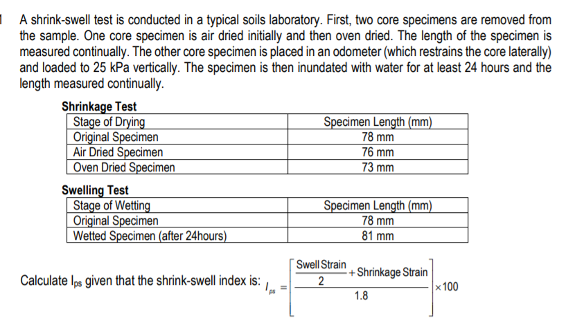 Solved | A shrink-swell test is conducted in a typical soils | Chegg.com