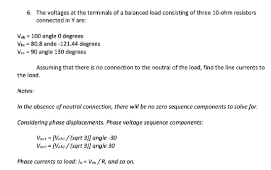 Solved 6. The voltages at the terminals of a balanced load | Chegg.com