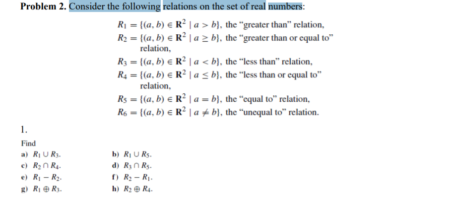 Solved Problem 2. Consider The Following Relations On The | Chegg.com