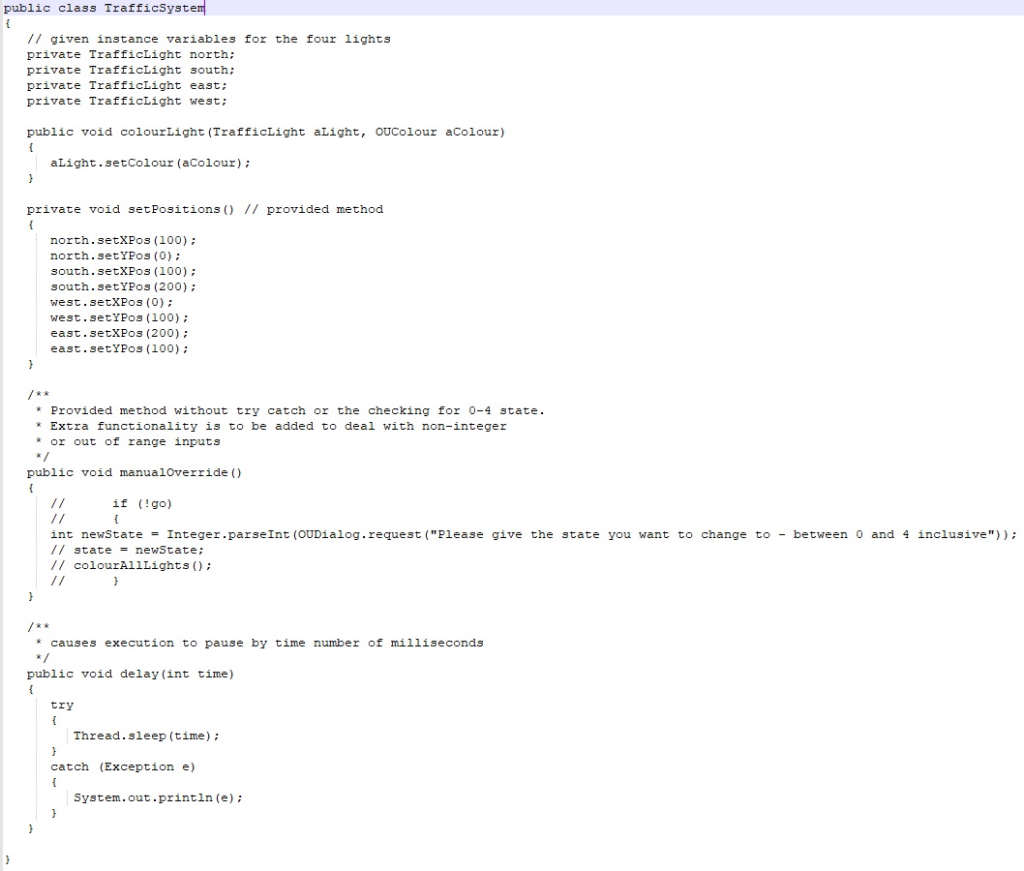 am attemping to complete a class called TrafficSystem