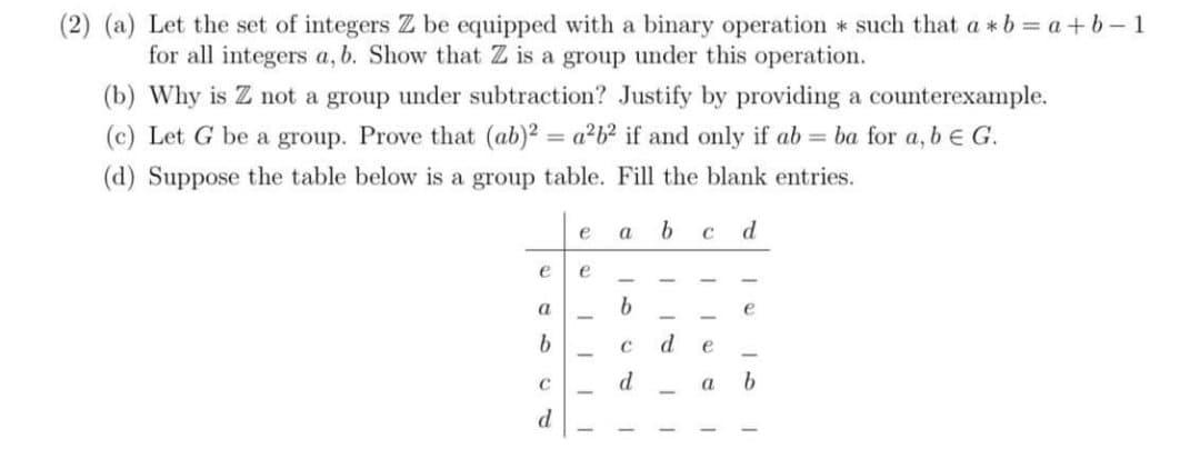 Solved (2) (a) Let the set of integers Z be equipped with a | Chegg.com