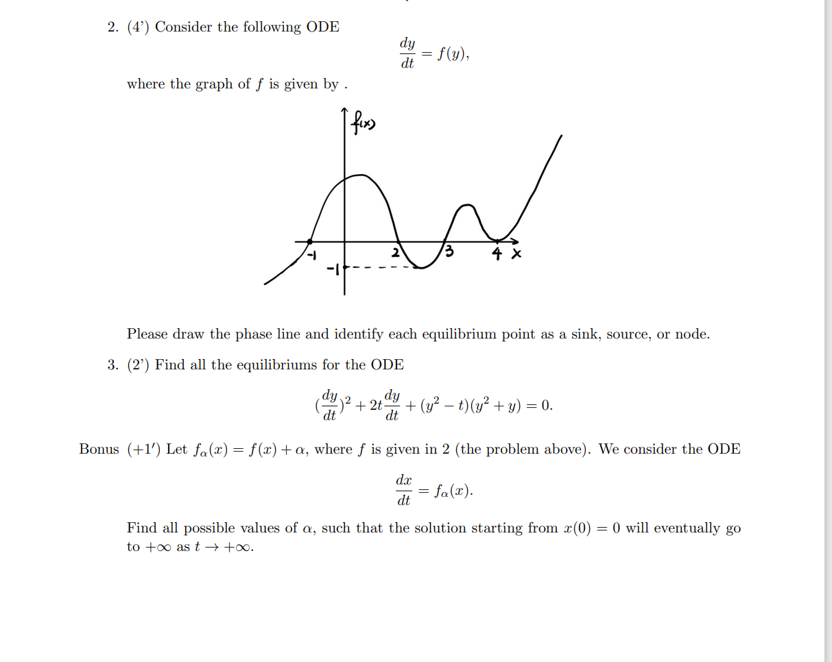 Solved 2. (4') Consider the following ODE dy dt = f(y), | Chegg.com