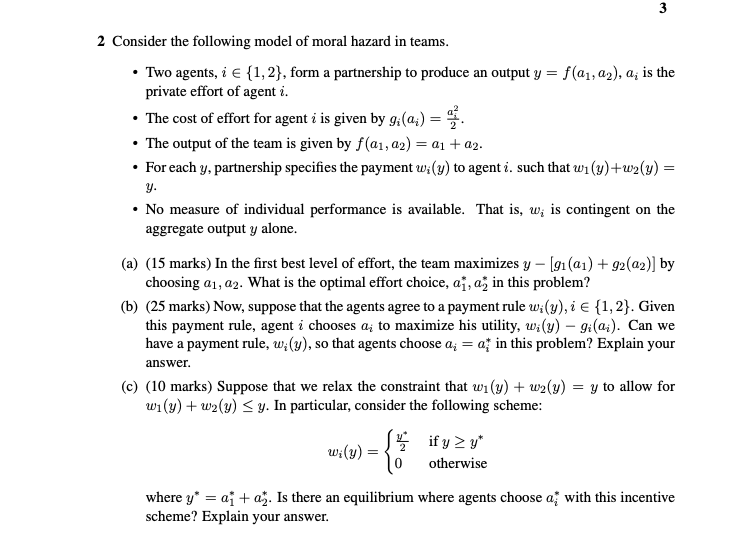 3 = = 2 Consider the following model of moral hazard | Chegg.com