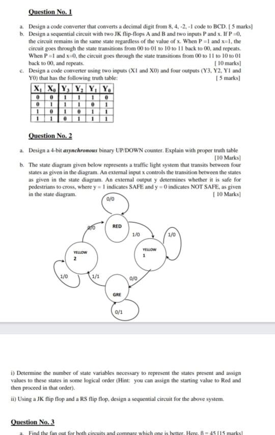 Solved Question No. 1 A Design A Code Converter That | Chegg.com ...