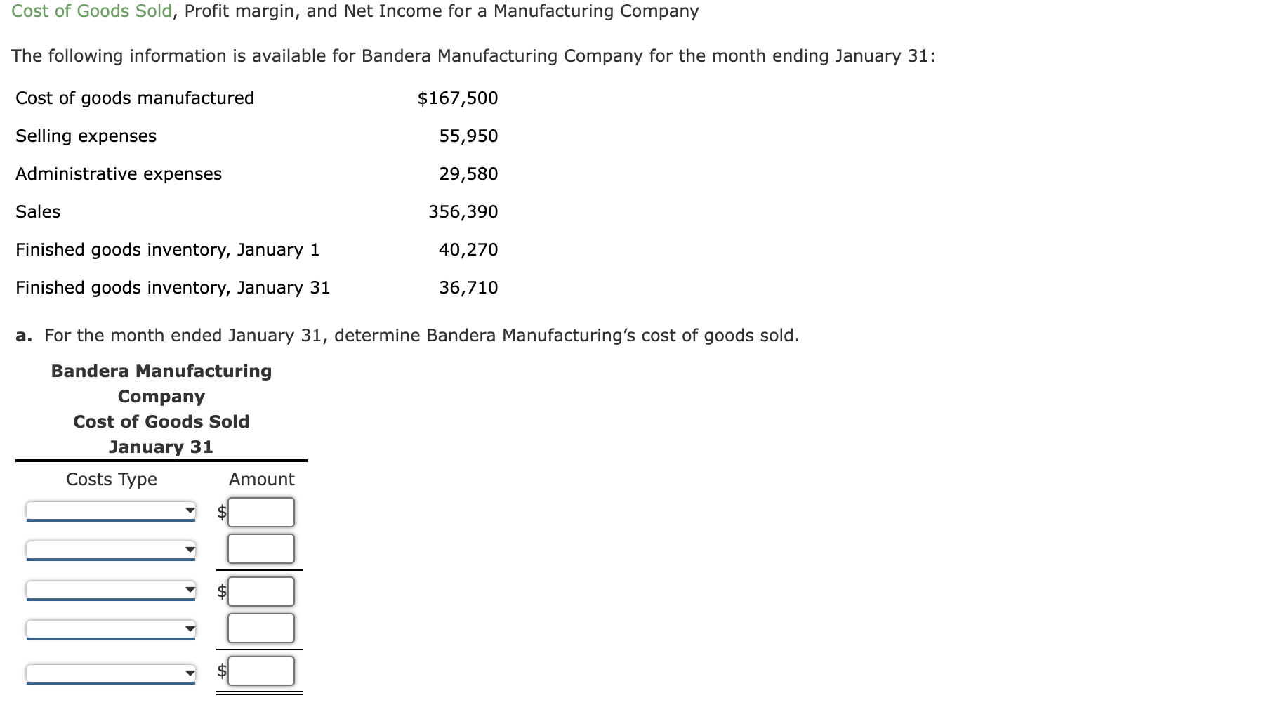 [Solved] Cost of Goods Sold, Profit margin, and Net