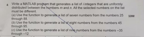 Solved Write a MATLAB program that generates a list of i | Chegg.com