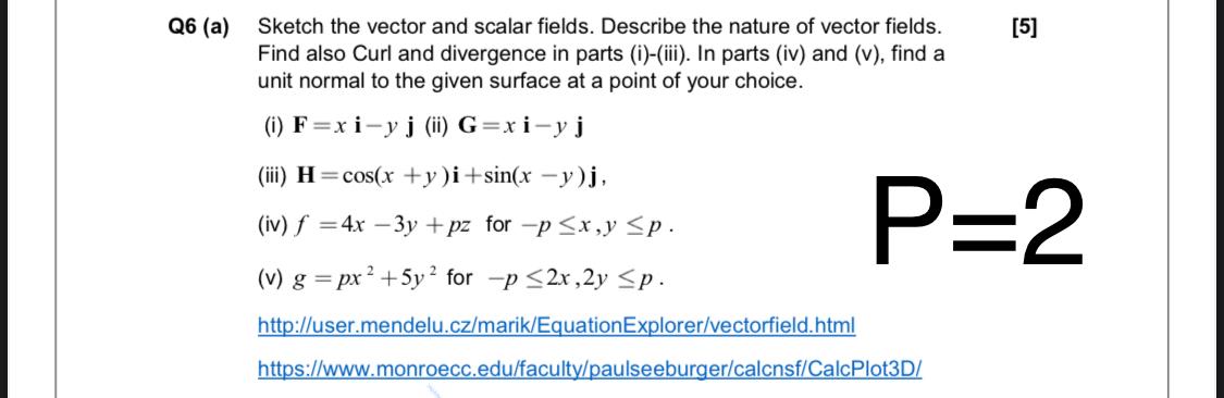 Q6 A 5 Sketch The Vector And Scalar Fields Chegg Com