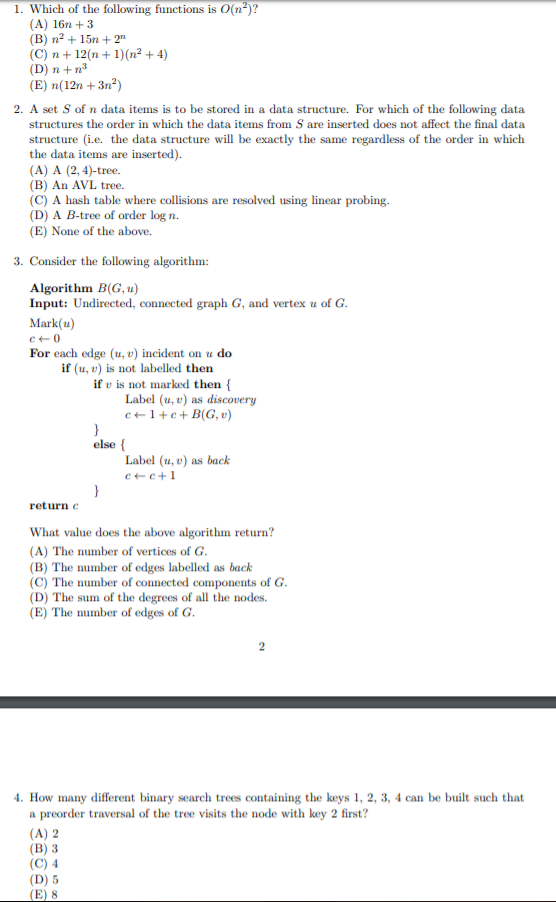 Solved 1 Which Of The Following Functions Is O Nº A Chegg Com