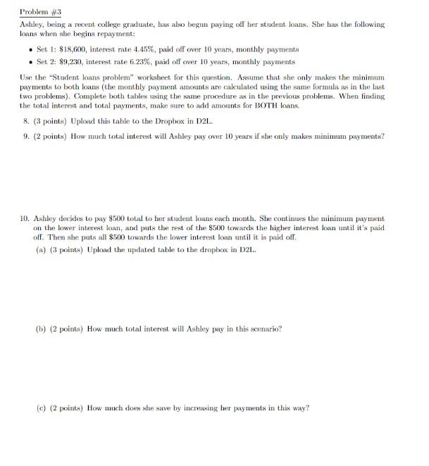 Solved Problem \#3 Ashley, being a recent, college graduate, | Chegg.com