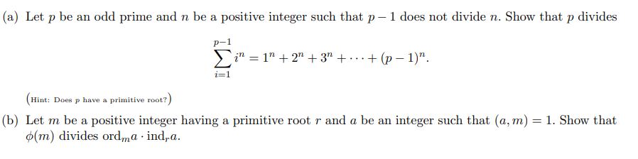 Solved (a) Let p be an odd prime and n be a positive integer | Chegg.com