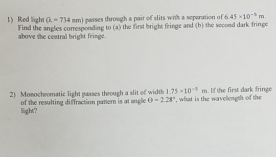 Solved it's about the diffraction and interference how to I | Chegg.com