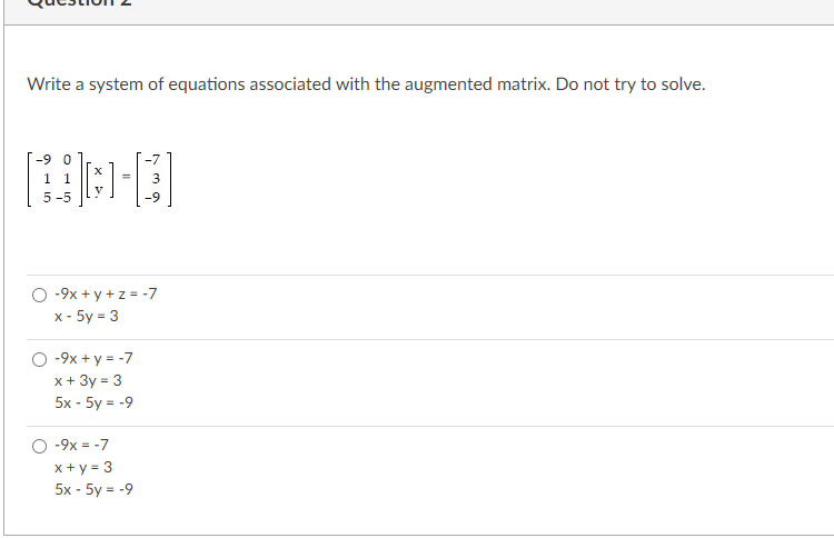 Solved Write a system of equations associated with the | Chegg.com