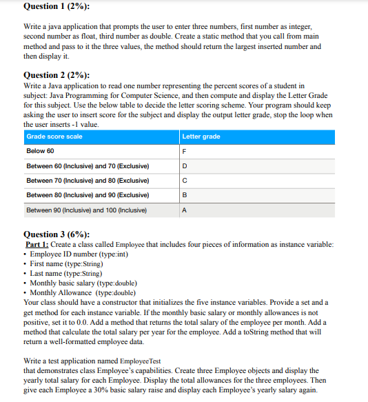 Solved Question 1 (2%): Write a java application that | Chegg.com