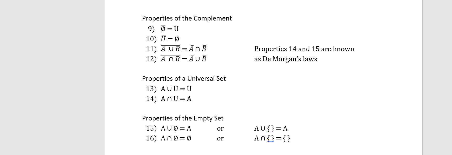 Solved Properties Of The Complement 9 O U 10 U 0 11 Chegg Com