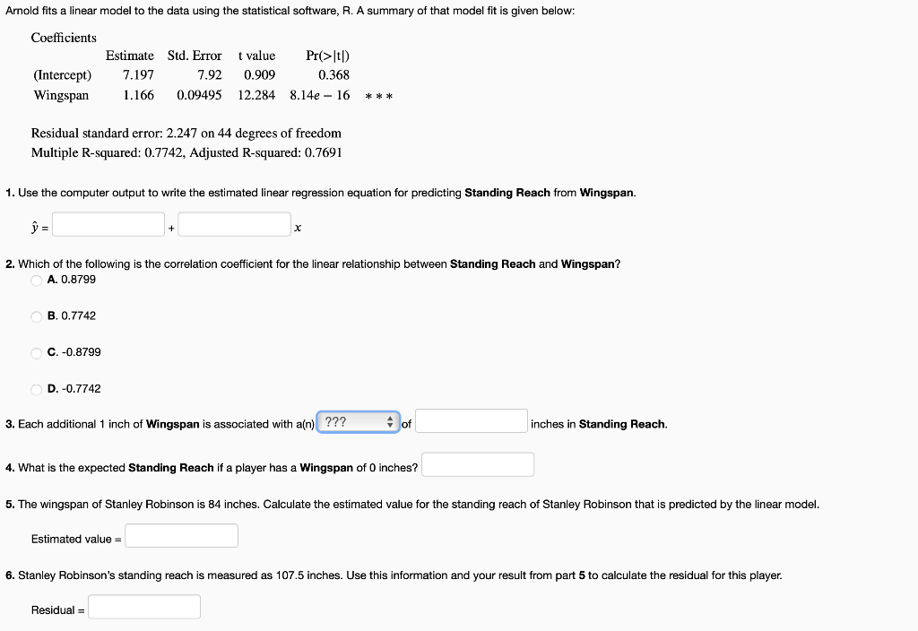 Solved Standing Reach in the NBA Standing reach measures