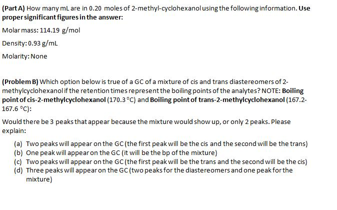 Solved Converting mL to moles, using proper | Chegg.com