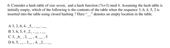6. Consider a hash table of size seven, and a hash | Chegg.com