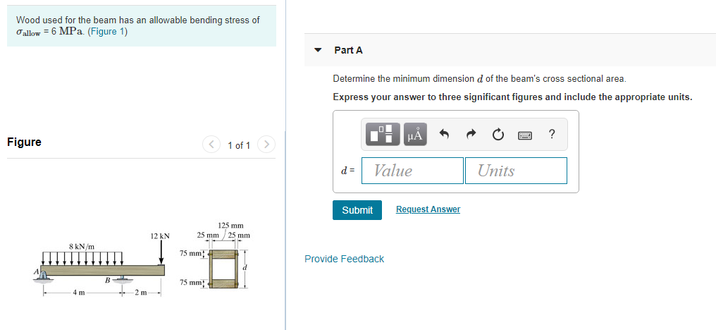 Solved Wood used for the beam has an allowable bending | Chegg.com