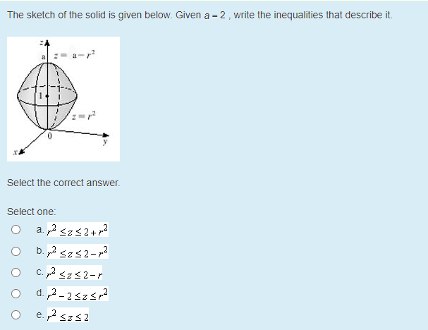 Solved The sketch of the solid is given below. Given a = 2, | Chegg.com