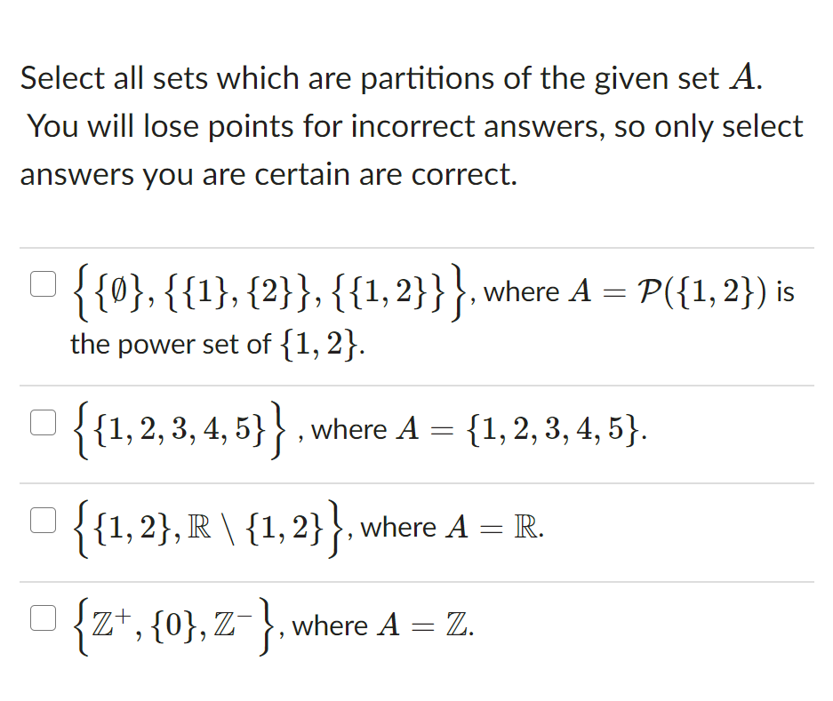 Solved Select all sets which are partitions of the given set | Chegg.com