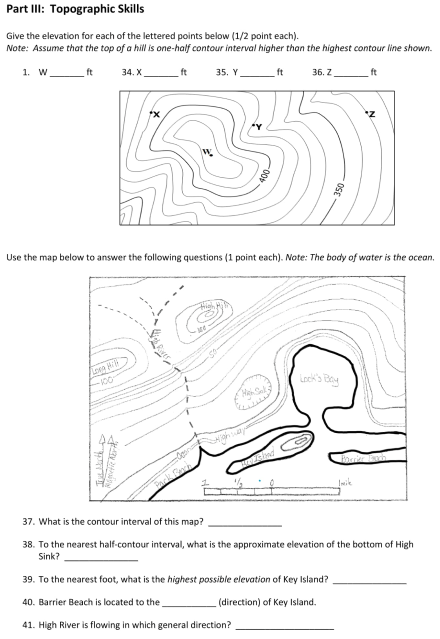 Solved Part III: Topographic Skills Give the elevation for | Chegg.com