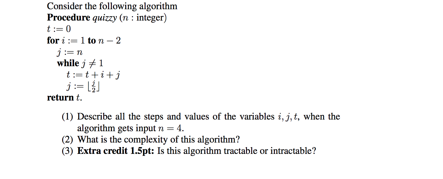 Consider The Following Algorithm Procedure Quizzy Chegg Com