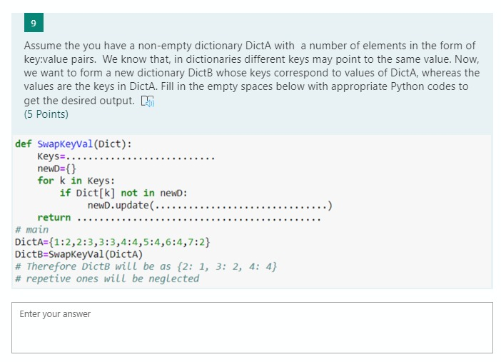 Solved Assume the you have a non-empty dictionary DictA with | Chegg.com