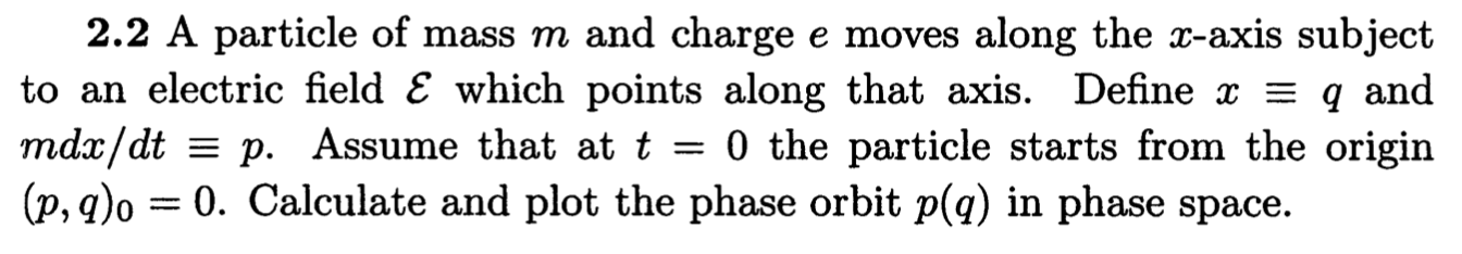 Solved 2.2 A particle of mass m and charge e moves along the | Chegg.com