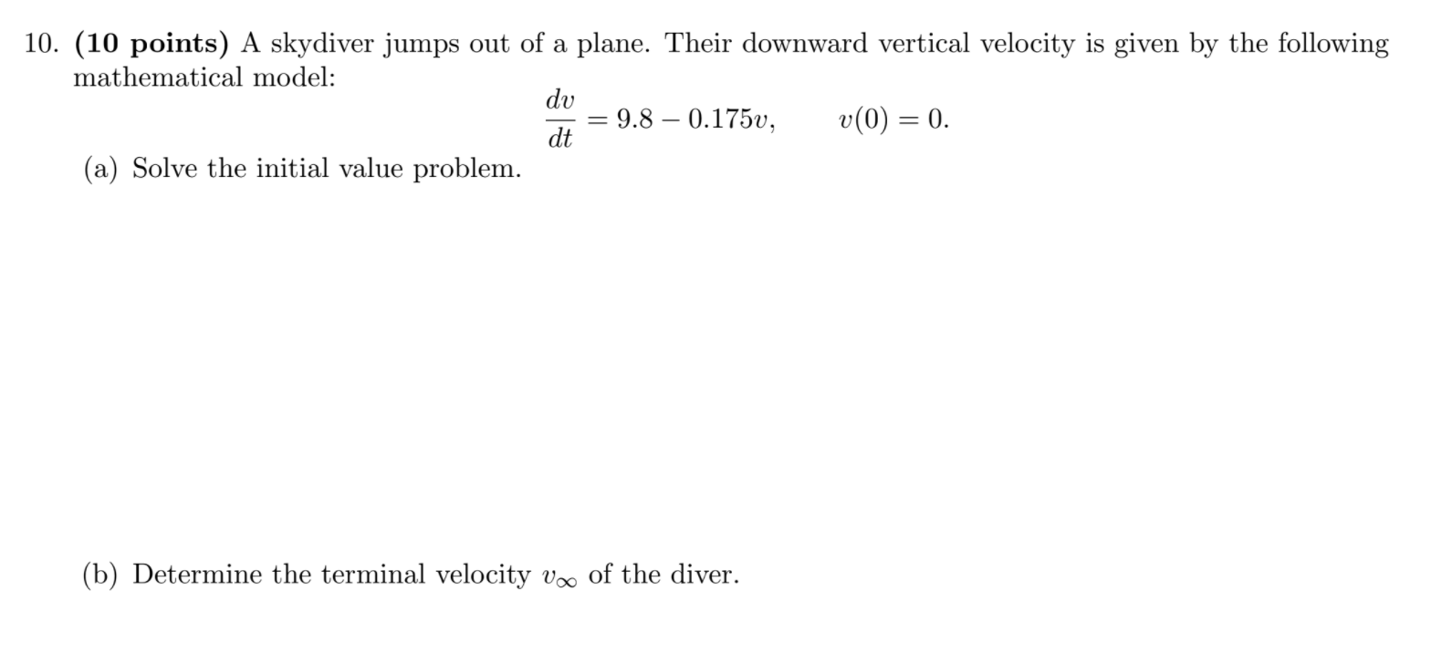 Solved A Skydiver Jumps Out Of A Plane. Their Downward | Chegg.com