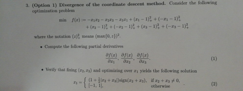 3. (Option 1) Divergence of the coordinate descent | Chegg.com