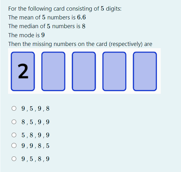 Solved For the following card consisting of 5 digits: The | Chegg.com