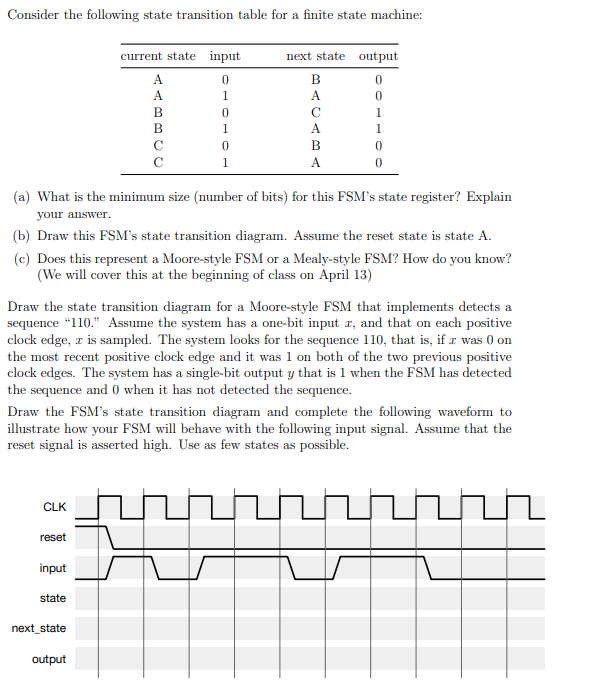 Solved Consider the following state transition table for a | Chegg.com