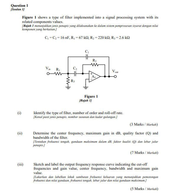 Solved Question 1 Soalan 11 Figure 1 shows a type of filter | Chegg.com
