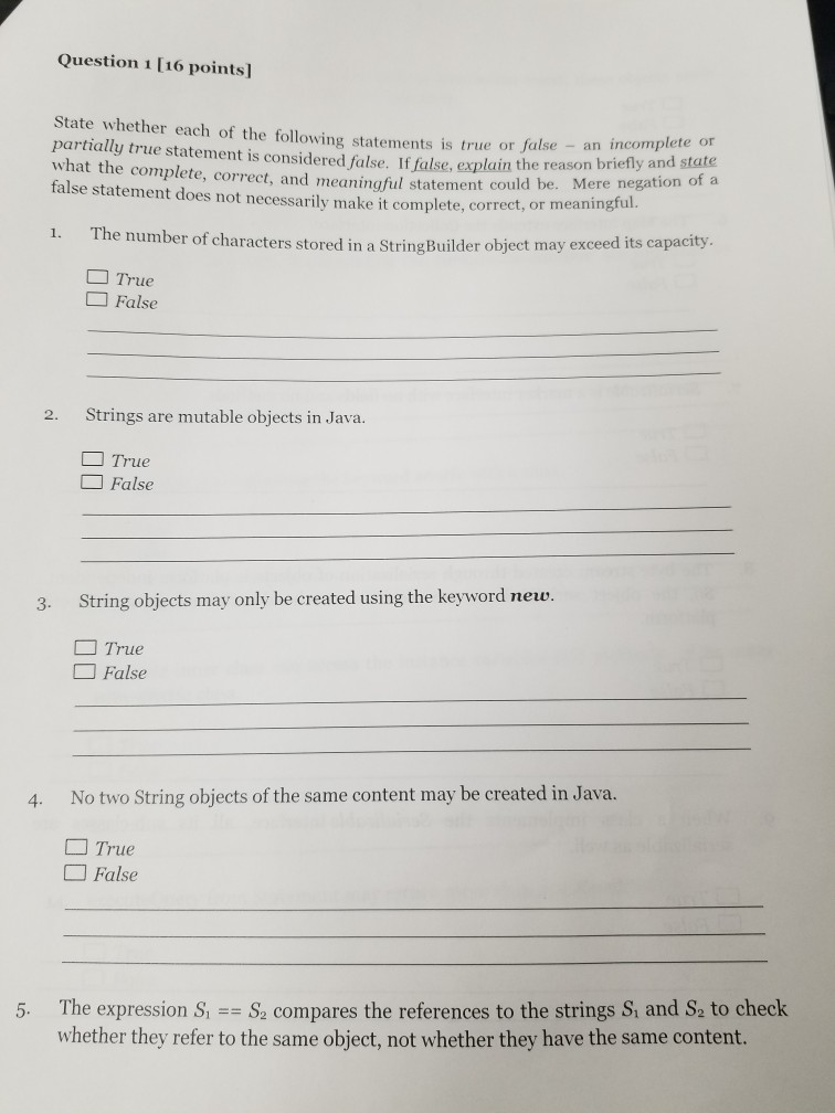 Solved Question 1 [16 points] State whether each of the | Chegg.com