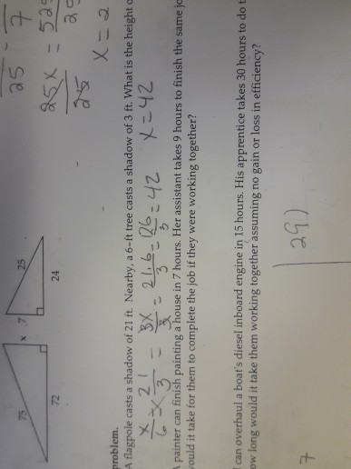 Solved 72 24 problem. A flagpole casts a shadow of 21 ft. | Chegg.com