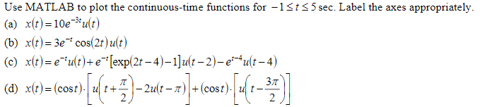 Solved Use MATLAB to plot the continuous-time functions for | Chegg.com