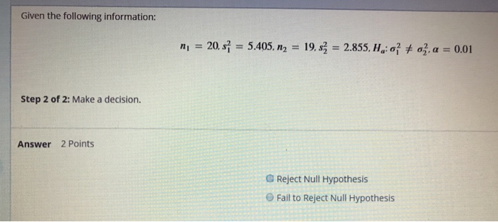 Solved Given the following information: = 19,畦= 2.855, Ha: | Chegg.com